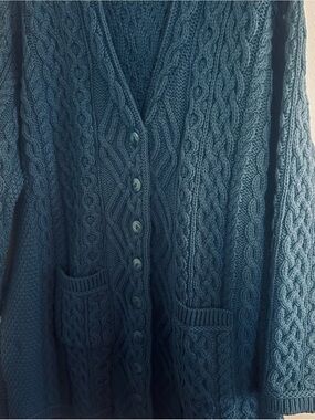 Aran Crafts Teal Cable-Knit Button-Front Cardigan